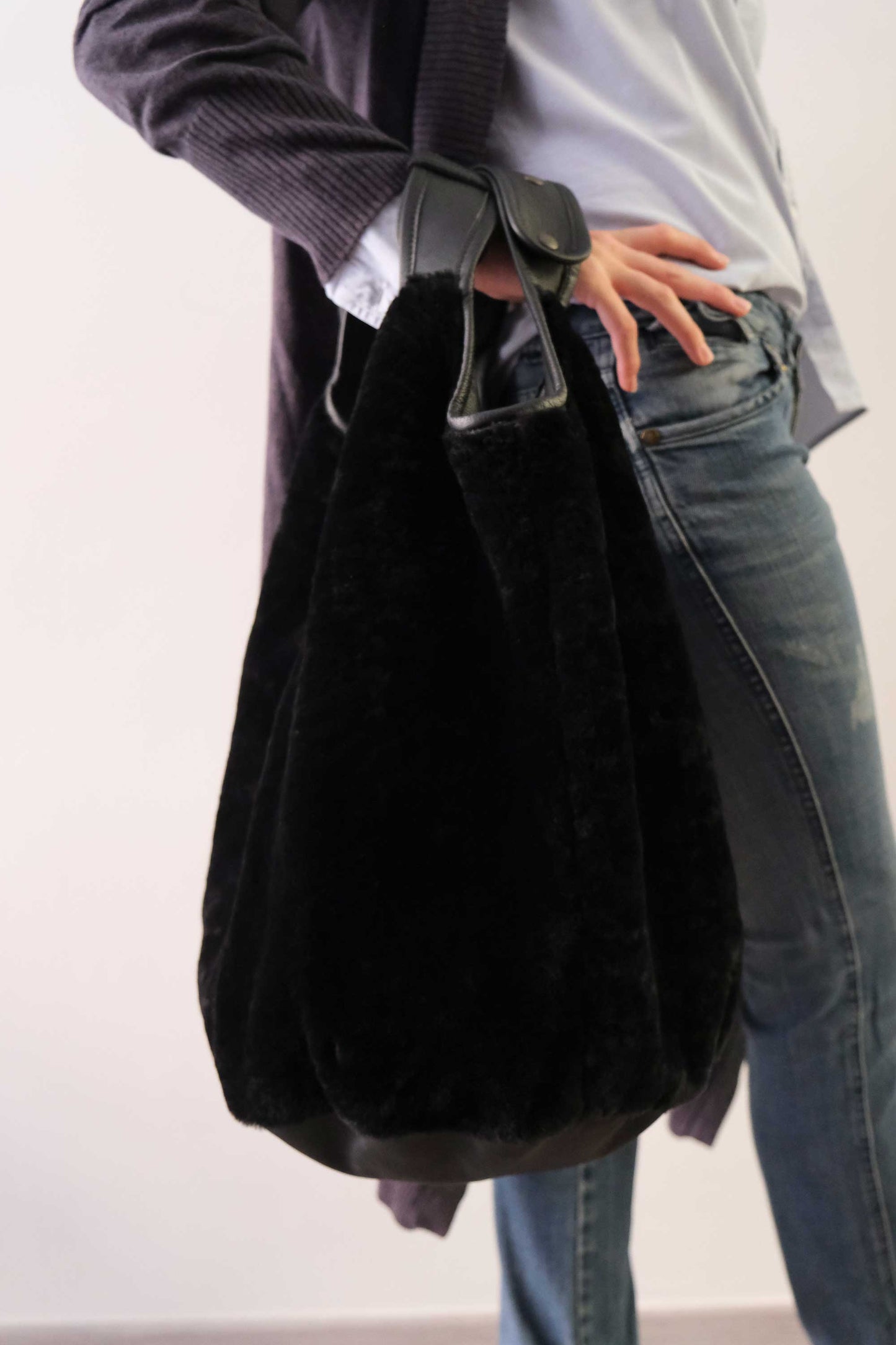 Lena tote bag in montone nera - Made in Italy -