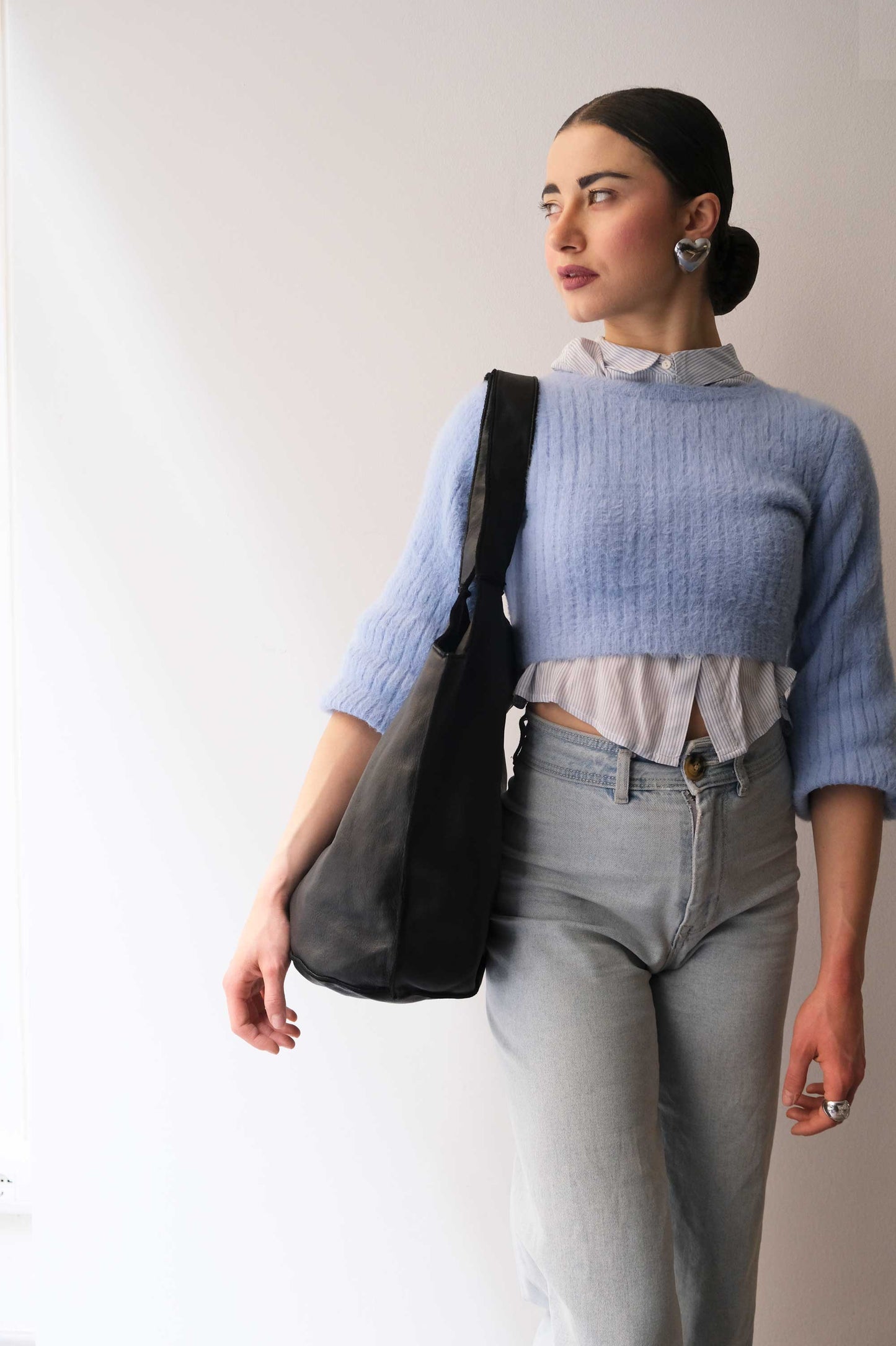 Re bag black garment-dyed leather - Made in Italy -