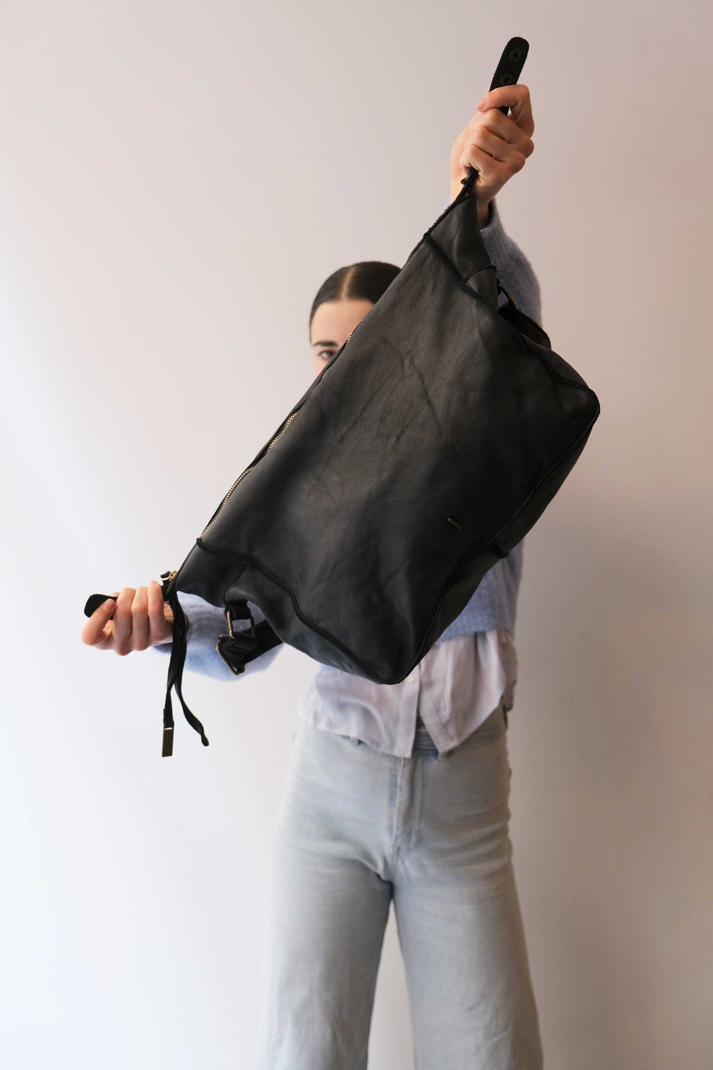 Rechi Big black garment-dyed leather - Made in Italy -