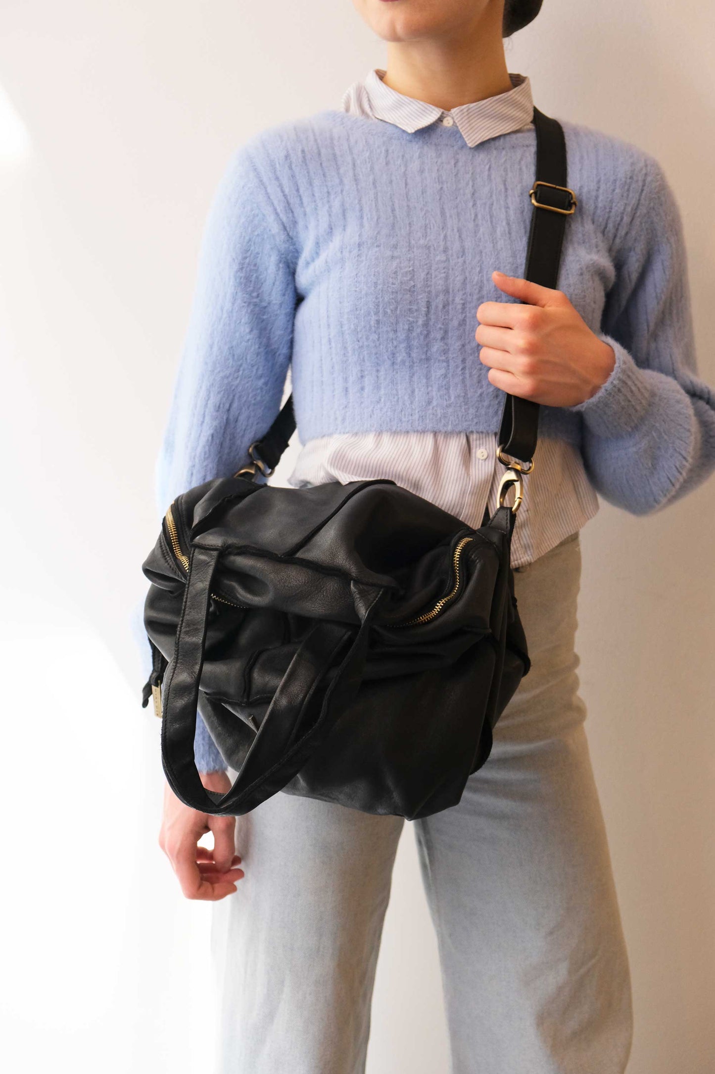 Reri bag black garment-dyed leather - Made in Italy -