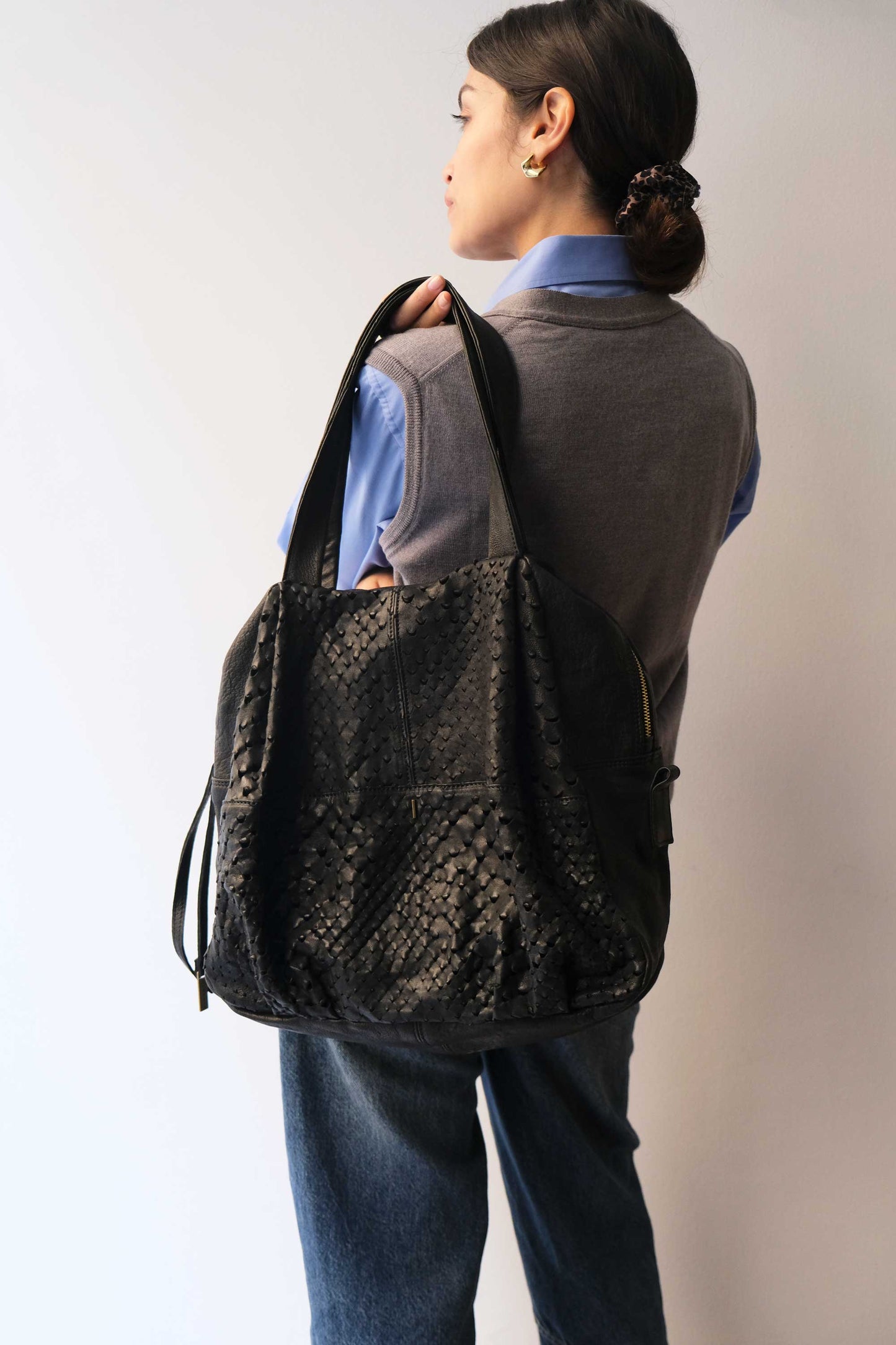 PRE ORDER discount 15%- Riri tote bag in black perforated nappa- use code PREORDER15 - DELIVERY IS ESTIMATED WITHIN APPROXIMATELY 30 DAYS FROM THE ORDER DATE - Made in Italy -