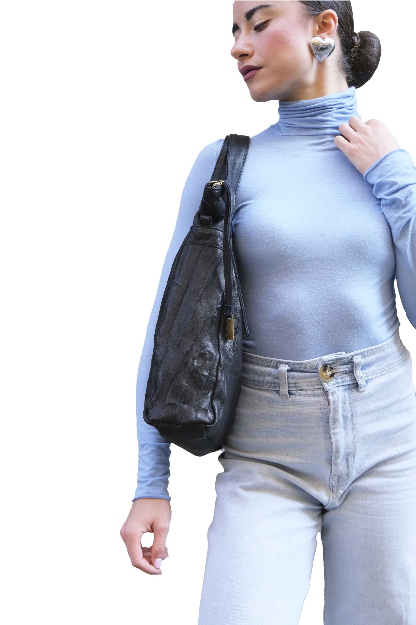 Valy tote bag in soft nappa lomé black - Made in Italy -