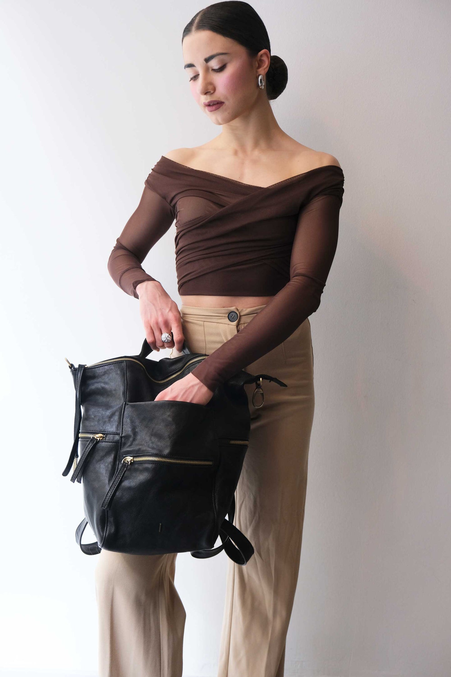 Vicky 2 backpack in black vegetable - Made in Italy -