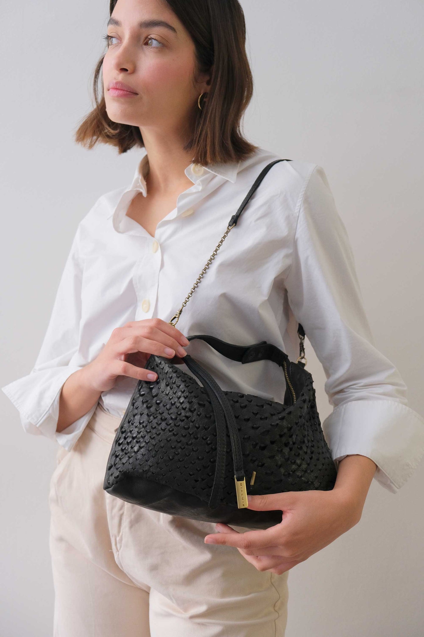 PRE ORDER discount 15%- Chicca Media hobo bag in black perforated nappa - use code PREORDER15 - DELIVERY IS ESTIMATED WITHIN APPROXIMATELY 30 DAYS FROM THE ORDER DATE- Made in Italy -
