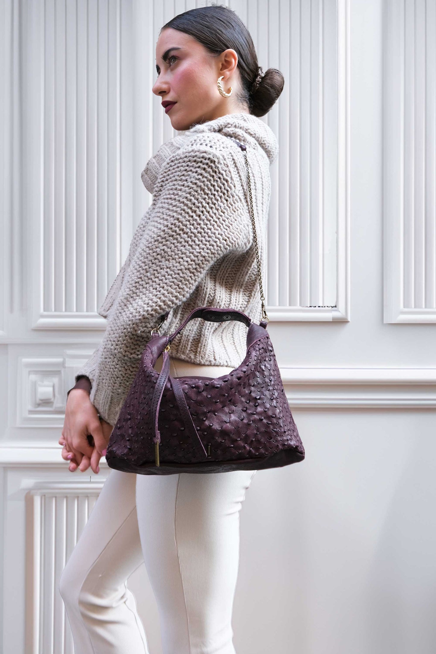 PRE ORDER discount 15%-Chicca Media hobo bag in plum perforated nappa - use code PREORDER15 - DELIVERY IS ESTIMATED WITHIN APPROXIMATELY 30 DAYS FROM THE ORDER DATE- Made in Italy -
