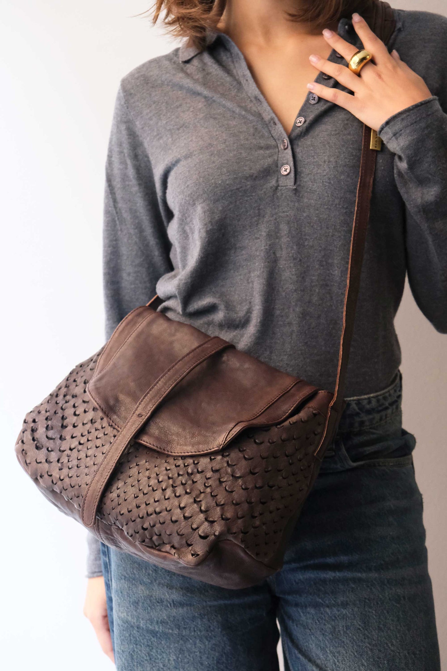 PRE ORDER discount 15%-Do saddle bag in brown perforated leather- use code PREORDER15 - DELIVERY IS ESTIMATED WITHIN APPROXIMATELY 30 DAYS FROM THE ORDER DATE- Made in Italy -