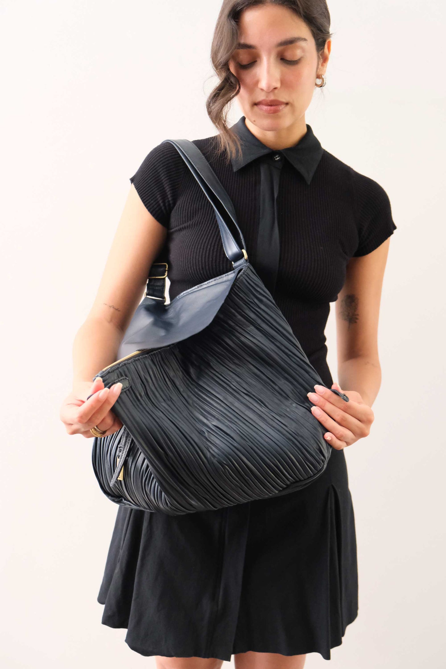 PRE ORDER discount 15%- Gabri tote bag in pleated navy colour nappa leather- use code PREORDER15 - DELIVERY IS ESTIMATED WITHIN APPROXIMATELY 30 DAYS FROM THE ORDER DATE - Made in Italy -