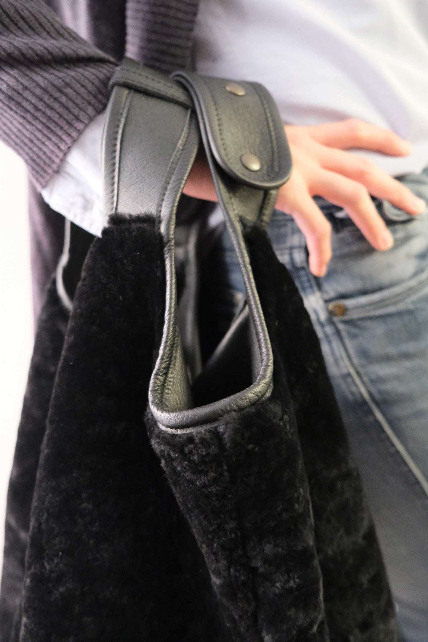 Lena tote bag in montone nera - Made in Italy -