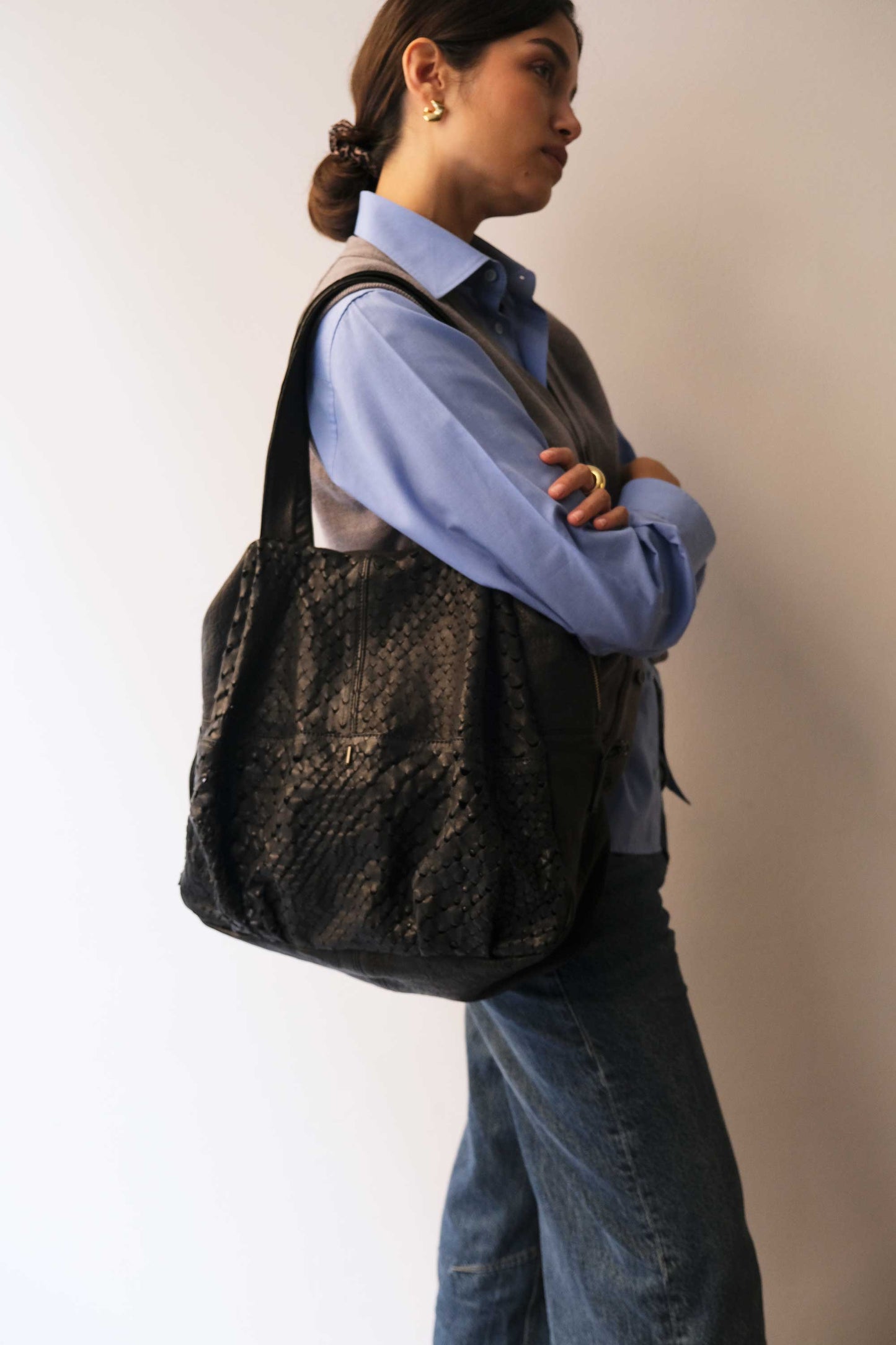 PRE ORDER discount 15%- Riri tote bag in black perforated nappa- use code PREORDER15 - DELIVERY IS ESTIMATED WITHIN APPROXIMATELY 30 DAYS FROM THE ORDER DATE - Made in Italy -