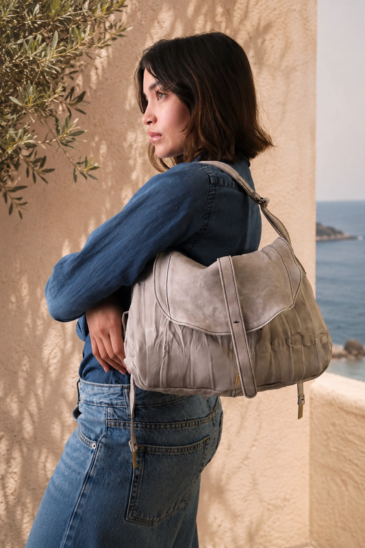 Do saddle bag in pomice soft nappa lomé - Made in Italy-