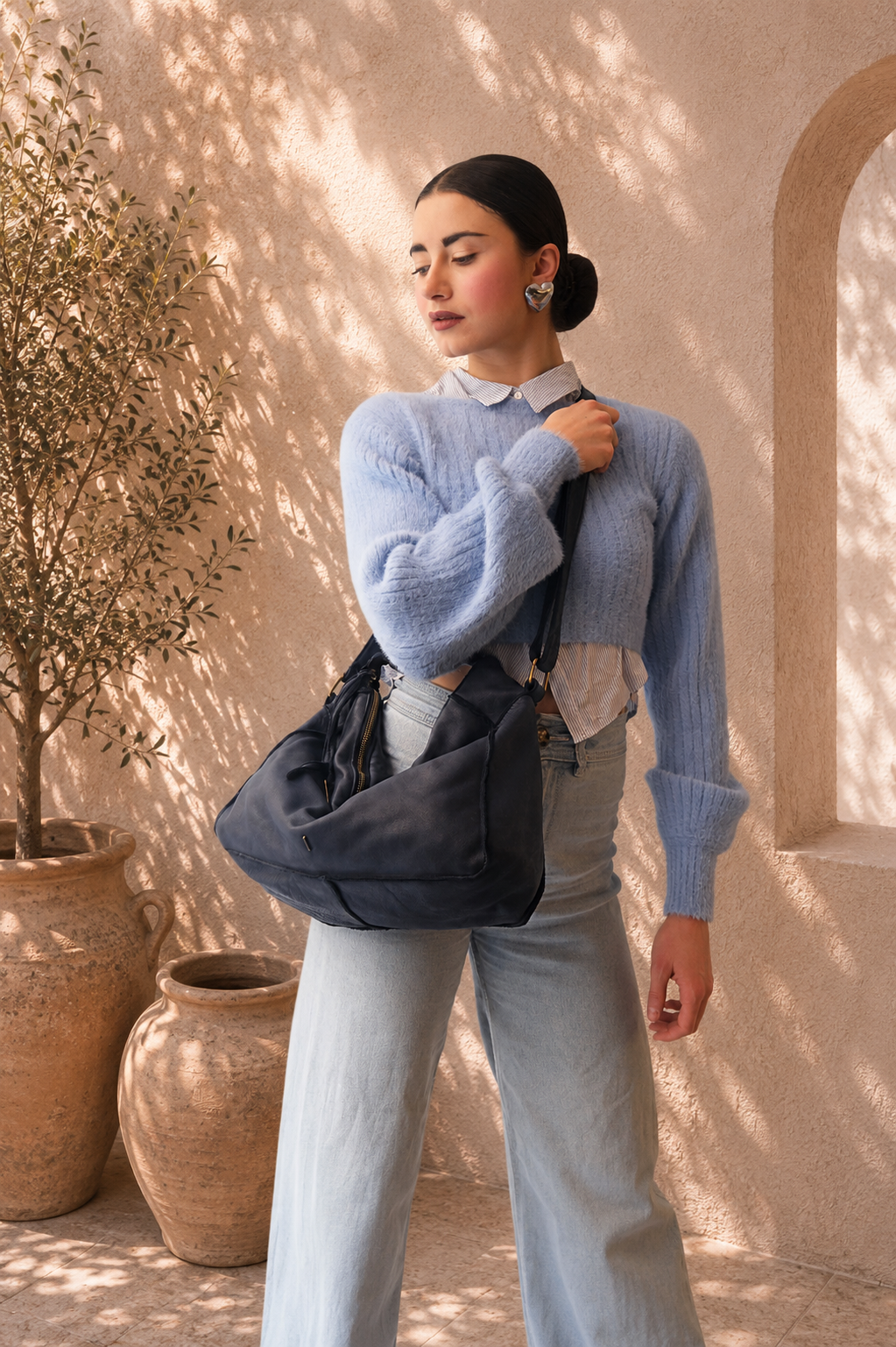 Rechi Big navy garment-dyed leather - Made in Italy -