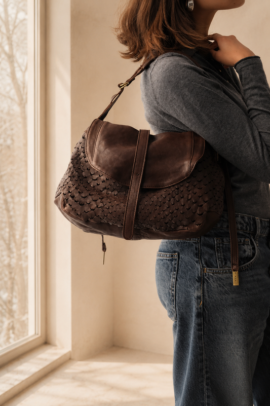 PRE ORDER discount 15%-Do saddle bag in brown perforated leather- use code PREORDER15 - DELIVERY IS ESTIMATED WITHIN APPROXIMATELY 30 DAYS FROM THE ORDER DATE- Made in Italy -