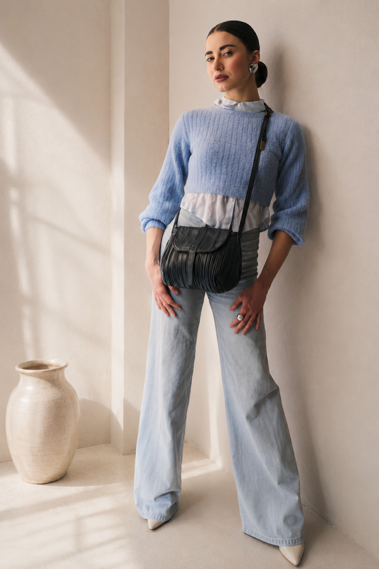 PRE ORDER discount 15%-Do mini saddle bag in pleated navy colour nappa leather - use code PREORDER15 - DELIVERY IS ESTIMATED WITHIN APPROXIMATELY 30 DAYS FROM THE ORDER DATE- Made in Italy -