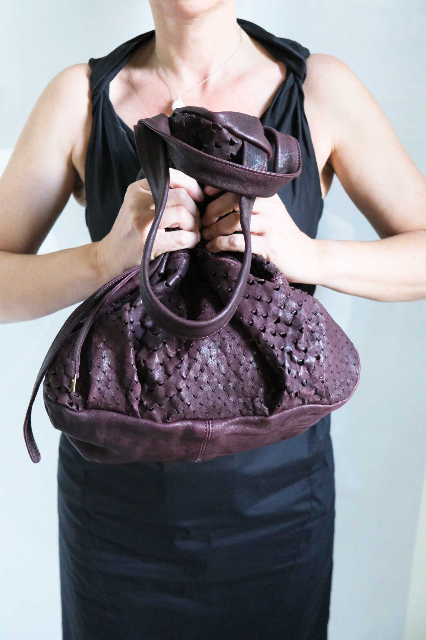 PRE ORDER discount 15%-Riri tote bag in plum perforated nappa - use code PREORDER15 - DELIVERY IS ESTIMATED WITHIN APPROXIMATELY 30 DAYS FROM THE ORDER DATE - Made in Italy -